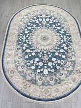 Ковер с бахромой ZARINA A050B D.BLUE SHIRINK / CREAM Овал